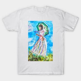 On a hillside, stands a lady, who she is, I do not know! T-Shirt